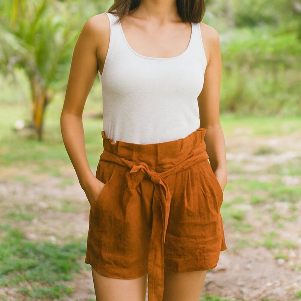 Brown High Waist Rayon Paper Bag Sexy Party Boho Resort Preppy Y2KShorts Women S